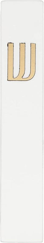 A&S Mezuzot Modern Concrete Mezuzah Case with Scroll, Easy Peel and Stick Mezuza (White+ Gold Shin, 6 Inches)