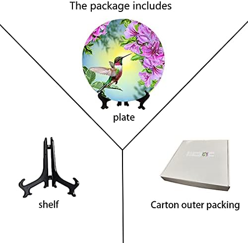 ALALAL 10 inch Bird Hummingbird Pink&Purple Flowers Decorative Plate Decorative Ceramic Plates Home Wobble-Plate with Display Stand Decoration Household Plates Decorative
