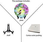 ALALAL 10 inch Bird Hummingbird Pink&Purple Flowers Decorative Plate Decorative Ceramic Plates Home Wobble-Plate with Display Stand Decoration Household Plates Decorative