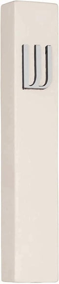 A&S Mezuzot Modern Concrete Mezuzah Case with Scroll, Easy Peel and Stick Mezuza (Ivory+ Silver Shin, 7 Inches)