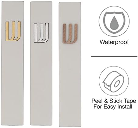 A&S Mezuzot Modern Concrete Mezuzah Case with Scroll, Easy Peel and Stick Mezuza (Grey+ Silver Shin, 6 Inches)
