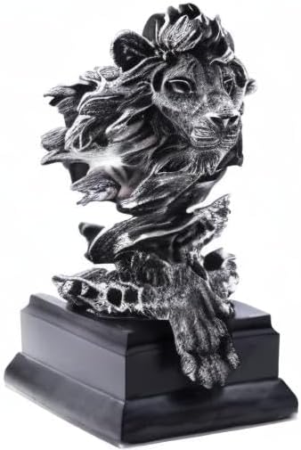 H&W Sandstone Lion Figurines - The King of Beasts - Statue Decoration for Home/Study/Living Room, Great Collectible Figurines, Best Gift for The Man, Silver Color (HH17-D3)