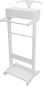 Valet Stand for Men, Freestanding Wooden Suit Clothes Stand with Drawer & Tray, Clothes Valet Stand for Man Women, Modern Garment Rack, Storage Organizer for Bedroom, Entryway (White)
