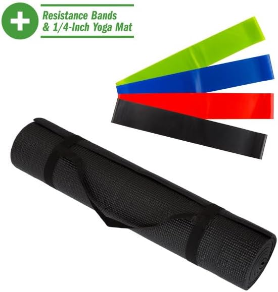 Wakeman Yoga Mat Set - 4-Pack of Resistance Bands for Working Out with 1/4-Inch Workout Mat - Home Gym Starter Kit - Exercise Equipment by Wakeman
