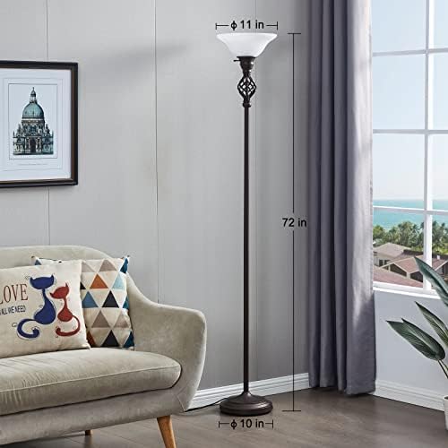 Torchiere Floor Lamp for Living Room, LED Standing Reading Light for Bedroom with Glass Shade for Living Room Corner Bedroom Home Office,Bulbs Included (Red Brown,Glass 1 Head)