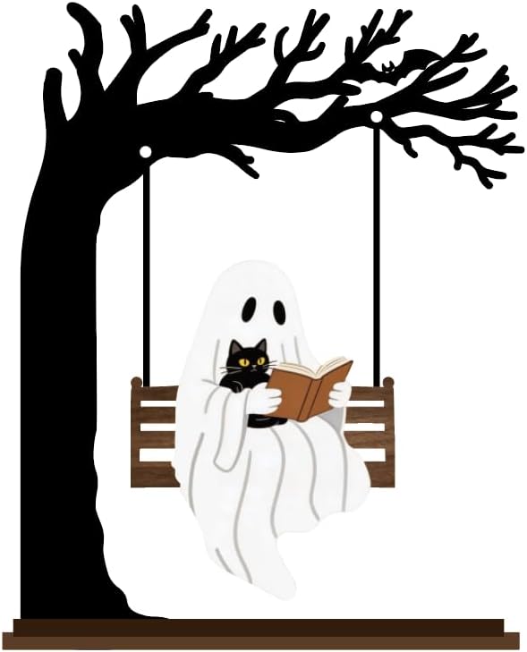Funny Halloween Desktop Swing Decor, Spooky Indoor Home Decor for Living Room/Kitchen/Tabletop, Gothic Fall Themed Desktop Ornament, Unique Halloween Decoration for Women (Ghost)