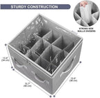Moteph Shoe Organizer Closet Storage Solution with Clear Cover & Adjustable Dividers for Shoes, Handbags, Blankets, Linen, Clothing (Grey, Small - 12 Pairs)