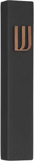A&S Mezuzot Modern Concrete Mezuzah Case with Scroll, Easy Peel and Stick Mezuza (Black+ Wood Shin, 7 Inches)