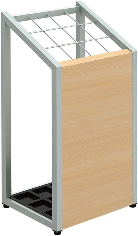 AKIRA Mid-Size Umbrella Stand for 12-Umbrellas Modern Natural Wood Grain & Gray Metal Entryway Organizer Rack Holder for Office or Lobby, Model US-US-0325-GYNA