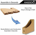 ANSSDO 6 Pack Brown Cardboard Magazine Holder Premium Kraft Magazine File Holder Magazine Organizer, Magazine Storage Box, Large Volume Magazine File Organizer as Book Bins or Folder Holder for Desk
