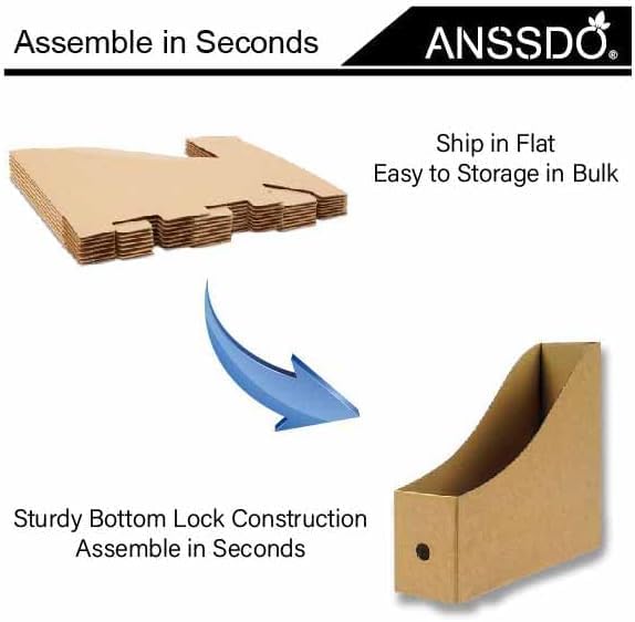 ANSSDO 6 Pack Brown Cardboard Magazine Holder Premium Kraft Magazine File Holder Magazine Organizer, Magazine Storage Box, Large Volume Magazine File Organizer as Book Bins or Folder Holder for Desk