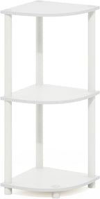 Furinno Turn-N-Tube Corner Shelf, 3-Tier Corner Bookshelf, Display Storage Shelves with Open Shelves, for Organization and Storage, Living Room, Home Office, Garage, White