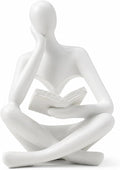 White Bookshelf Decor Thinker Statue, Abstract Reading Figurine Style A, Resin Decorative Bookend for Coffee Table, Shelf, Home Office, Library