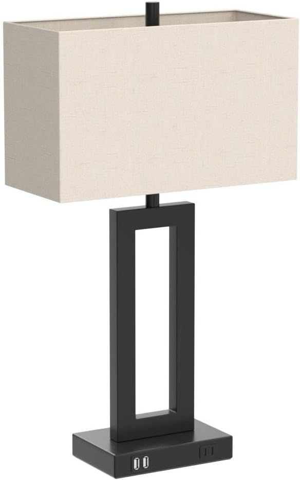 Set of 2 Touch Control Table Lamp with 2 USB Ports, 3-Way Dimmable Modern Nightstand Lamp Sets Bedside Touch Desk Lamp with Fabric Cream Shade For Bedroom Table Living Room Reading, Included Bulbs