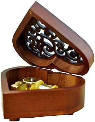 WESTONETEK Heart Shaped Vintage Wood Carved Mechanism Musical Box Wind Up Music Box Gift for Christmas/Birthday/Valentine's Day, Melody You are My Sunshine