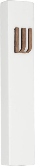 A&S Mezuzot Modern Concrete Mezuzah Case with Scroll, Easy Peel and Stick Mezuza (White+ Wood Shin, 6 Inches)