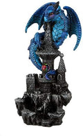 Pacific Giftware Small Guardian Dragon Protecting Castle with Rhinestone Rock Crystal Tabletop Decor Collectible Figurine Gift (5.5" Blue)