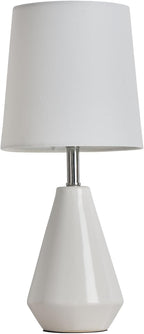 Small Bedside Table Lamp for Bedroom - Reading Desk Lamp with 3 Color Temperatures，15.5" Nightstand Ceramic Lamp with Fabric Shade for Kids Room,Living Room,Dorm,Home Office (White)