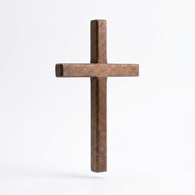 Christian Wooden Cross for Wall and Table, 7.87" x 4.7" Premium Small Handheld Prayer Cross with Hook, Spiritual Religious Gift for Christmas Baptism Altar Church Home Room Decor