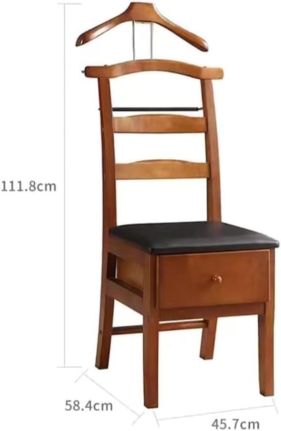 Chair Valet, Freestanding Suit Valet Stands for Women and Men with Drawer Trouser Bar and Tie Bar Wooden Chair Valet Stand Accessory Clothes Organizer,Wooden，45.7 * 58.4 * 111.8cm