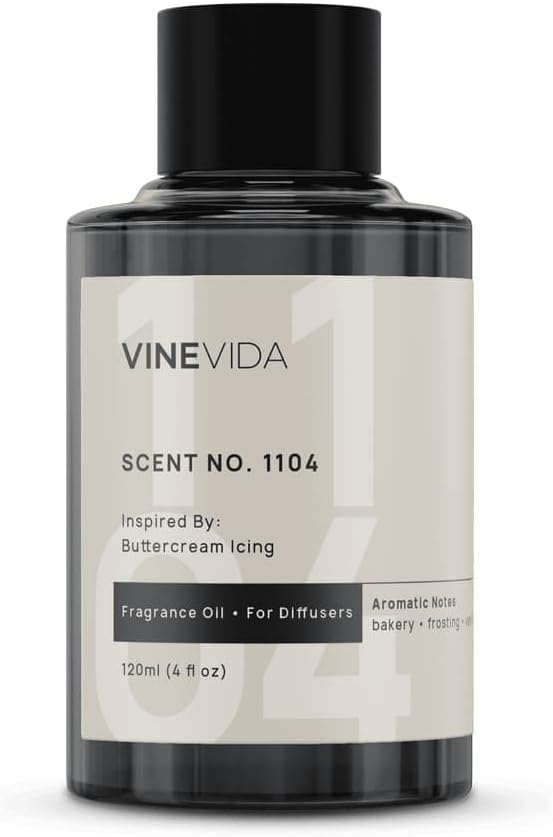 VINEVIDA [4 Fl Oz] Scent NO. 1104 Fragrance Oil for Cold Air Diffusers, Aromatic Notes of Buttercream Frosting, Creamy & Fresh Bakery Essential Oils for Diffuser Oil Refill & Air Freshener Room Spray
