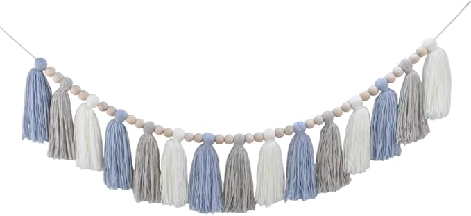 DrCor Blue White Coastal Boho Wall Garland for Nursery, Kids Room, Beach House, Classroom, Back to School & Baby Shower Decor