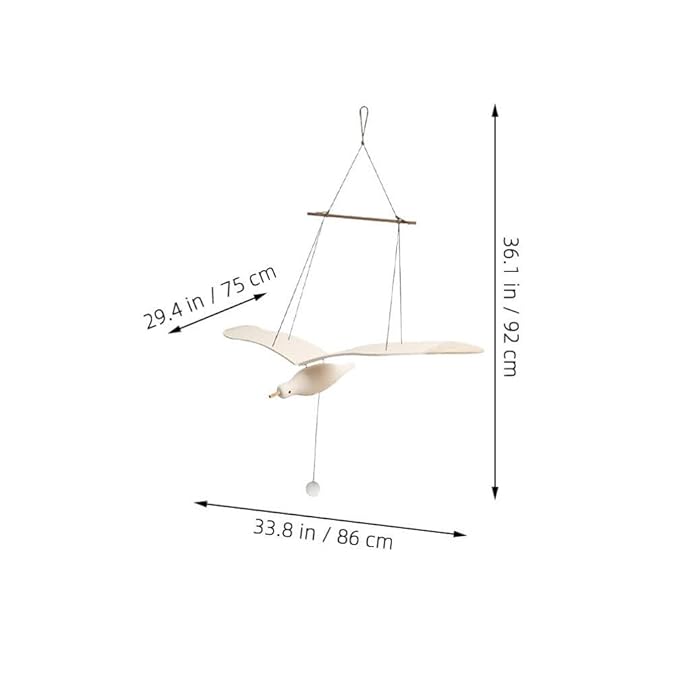 Seagull Hanging Mobile Wooden Flying Bird Decor Nursery Wall Hanging Ornament for Home Nursery Room Balcony Patio Decor