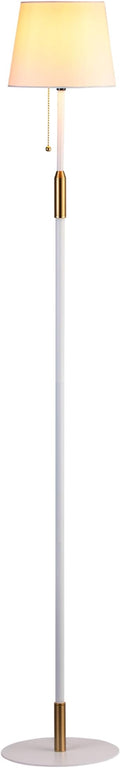 O'Bright Velum Floor Lamp - Elegant Linen Shade, Pull Chain Switch, Luxury Gold Handle, Modern Minimalist Design - Perfect for Living Room, Bedroom, Office - White