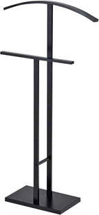 Kings Brand Furniture Dossi Modern Metal Suit Valet Stand, Clothes Rack Organizer with Jacket, Pants & Tie Holder, Space-Saving Garment Rack for Bedroom or Closet (Black)