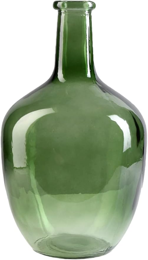 Serene Spaces Living Olive Green Bottleneck Glass Vase - Elegant Vintage Floor Vase for Long-Stemmed Floral Arrangements, 7.48" Diameter & 12" Tall (Pack of 1)