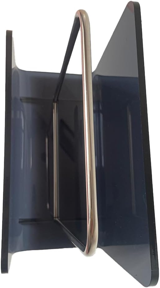 Magazine Holder, Brown Clear Acrylic with Stainless Steel Handle, Tabletop Display Stand (Black Transparent)