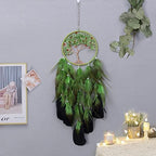 Pretty Jolly Green Tree of Life Dream Catcher Wall Decor with Healing Crystal Stone Handmade Feather Dream Catchers Decoration Wall Hanging Bedroom Living Room Wedding Party Home Decor-25.6"