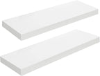 HOOBRO Floating Shelves for Wall, Wall Mounted Shelf Set of 2, 23.6" Hanging Shelf with Invisible Brackets, for Wall Decor Storage in Bathroom Bedroom Kitchen Living Room Office, White WT60BJ01
