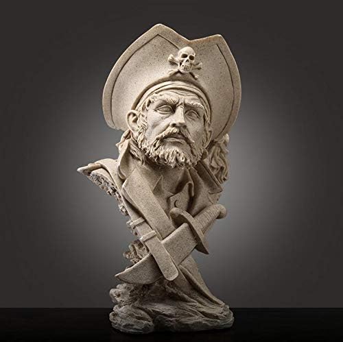 H&W Sandstone Pirate Figurines - Buccaneer Francis Drake Statue Decoration for Home/Study/Living Room, Great Collectible Figurines, Best Gift for The Man, Sandstone Color (HH17-D5)