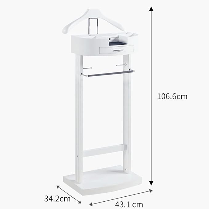 White Valet Stand For Women, Suit Valet Stand For Mens, Clothing Valet Stand Suit , With Drawer Wood Suit Valet Rack, Freestanding Contour Hanger Trouser Shoe Rack Tie & Belt Stand Organizer Organizer