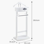 White Valet Stand For Women, Suit Valet Stand For Mens, Clothing Valet Stand Suit , With Drawer Wood Suit Valet Rack, Freestanding Contour Hanger Trouser Shoe Rack Tie & Belt Stand Organizer Organizer