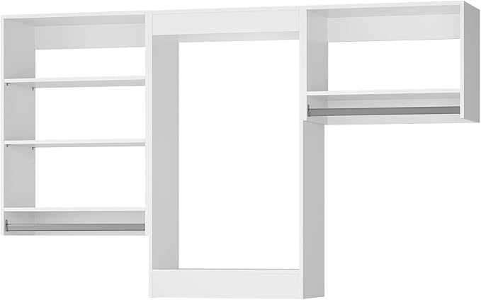 ROOMTEC Modular Closet System, 102" Closet Organizer with Hanging Rods, Wall-Mounted Wooden Tower for Walk-In Closets, Wardrobe Storage Kit, White