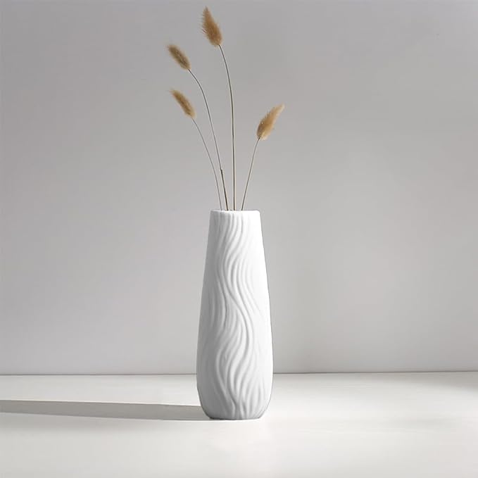 White Ceramic Vase, 8.4" H, Artistic Flower Vase Classic Style for Fireplace Bedroom Kitchen Living Room Centerpieces Office Desk, Fit for Holding Dried Flowers, Fresh Flowers, Artificial Flowers