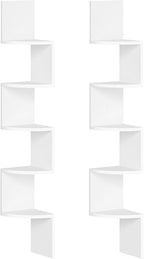 HOOBRO Corner Shelf Wall-Mounted, Set of 2 Floating Corner Shelves for Wall, 5-Tier Corner Bookshelves for Living Room, Bedroom, Bathroom, Home Office, White WT26BJP201