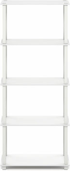 Furinno Turn-S-Tube Book Shelf, 5-Tier Toolless Storage Shelves with Square Tubes, Shelving Unit for Organization and Storage for Living Room, Home Office, White