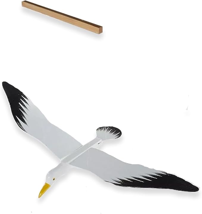 WitnyStore 28" White Black Seagull Wooden Flying Bird Mobile Kinetic Hanging Sculpture for Adult Collectors Handcrafted Room Decoration Display Art Dynamic Overhead Ornament