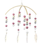 WAYUTO Neutral Handmade Felt Ball Ceiling Mobile - Deep-Pink Leaf Design