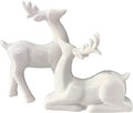 Porcelain Christmas Reindeer Figurines, Pack 2 Mini Animal Reindeer Decor Deer Statues Sculpture Tabletop Ornaments for Cabinet Mantel Shelves Fireplace Home Décor Accents Collectible Figurines