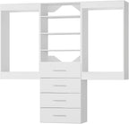 ROOMTEC Modular Closet System, 102" Wall-Mounted Closet Organizer with Drawers and Hanging Rods, Wooden Tower for Walk-In Closets, Wardrobe Storage Kit, White