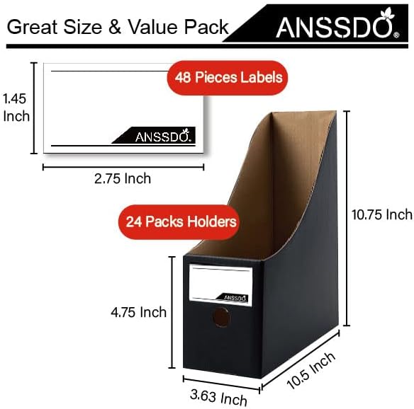 ANSSDO 24 Pack Black Cardboard Magazine Holder Premium Magazine File Holder Magazine Organizer, Magazine Storage Box, Large Volume Magazine File Organizer as Book Bins or Folder Holder for Desk