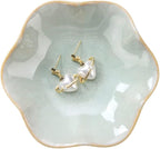 2PCS Ring Holder Dish, Small Key Bowl, Ceramic Trinket Tray Jewelry Dish Organizing Necklace Earrings for Mom Friend Sister, All Jewelries Are NOT Included. Light Green+Crystal Green.…