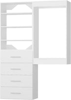 ROOMTEC Modular Closet System, 46" Wall-Mounted Closet Organizer with Drawers and Hanging Rods, Wooden Tower for Walk-In Closets, Wardrobe Storage Kit, White