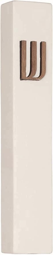 A&S Mezuzot Modern Concrete Mezuzah Case with Scroll, Easy Peel and Stick Mezuza (Ivory+ Wood Shin, 9 Inches)