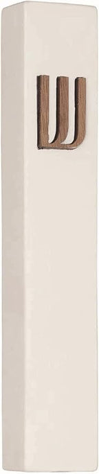 A&S Mezuzot Modern Concrete Mezuzah Case with Scroll, Easy Peel and Stick Mezuza (Ivory+ Wood Shin, 9 Inches)