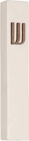 A&S Mezuzot Modern Concrete Mezuzah Case with Scroll, Easy Peel and Stick Mezuza (Ivory+ Wood Shin, 11 Inches)